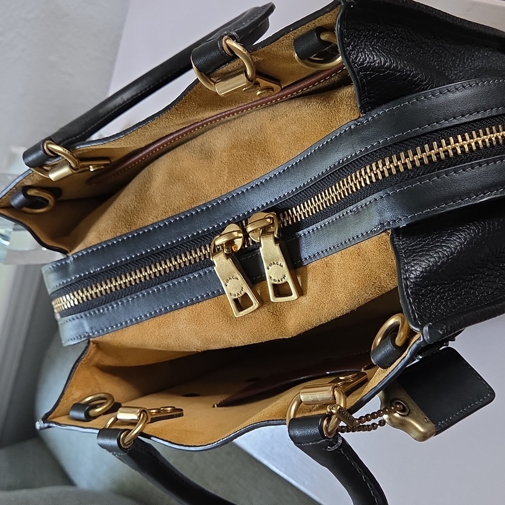 COACH Rogue 25 Black Tea Rose Leather Crossbody Bag - Picture 7 of 16